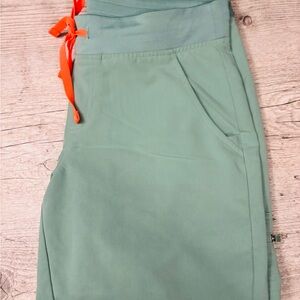 Figs Mint Green Scrub Pants with Bright Orange Tie
